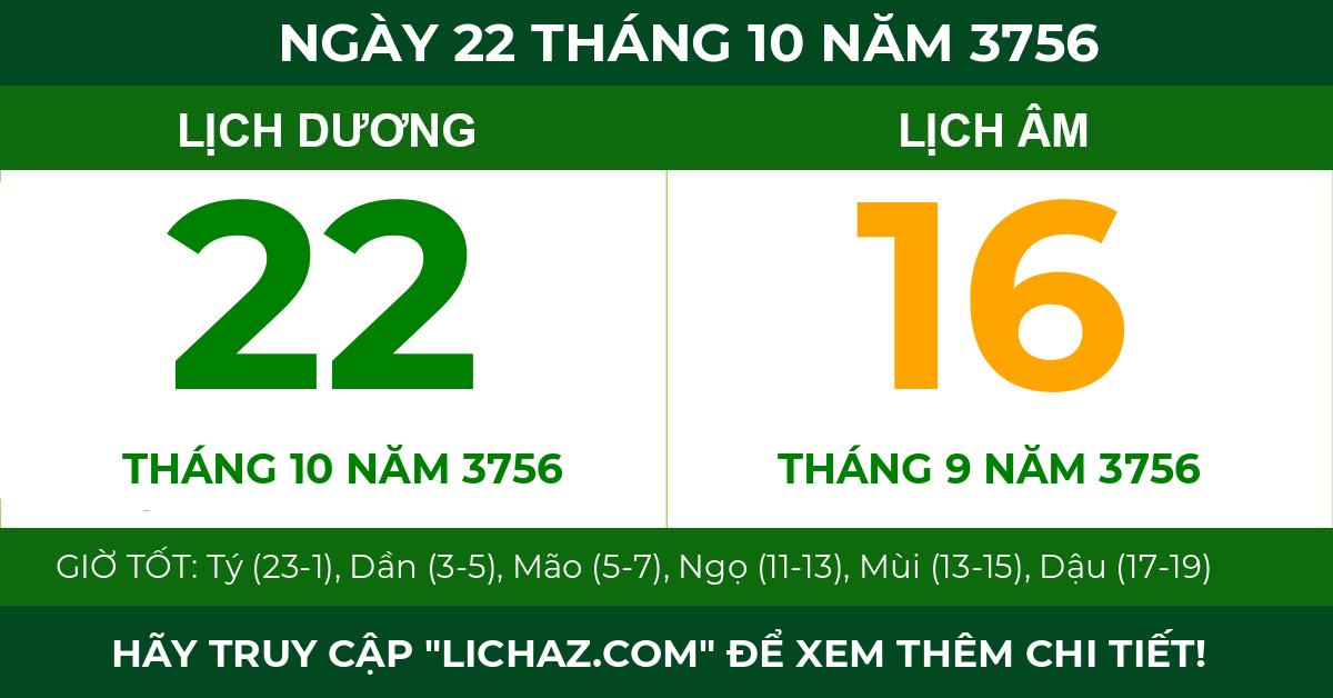 lịch âm ngày 22 tháng 10 năm 3756