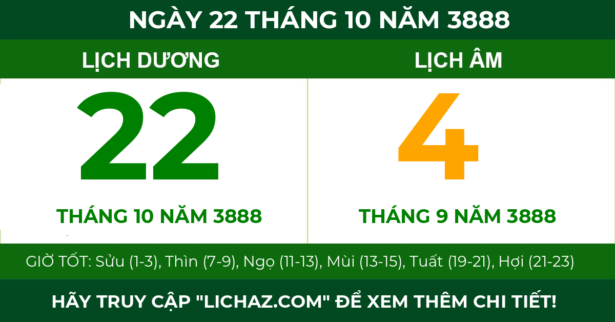 lịch âm ngày 22 tháng 10 năm 3888