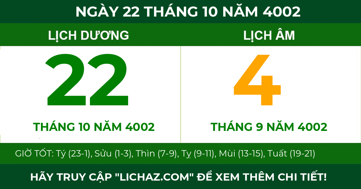 lịch âm ngày 22 tháng 10 năm 4002