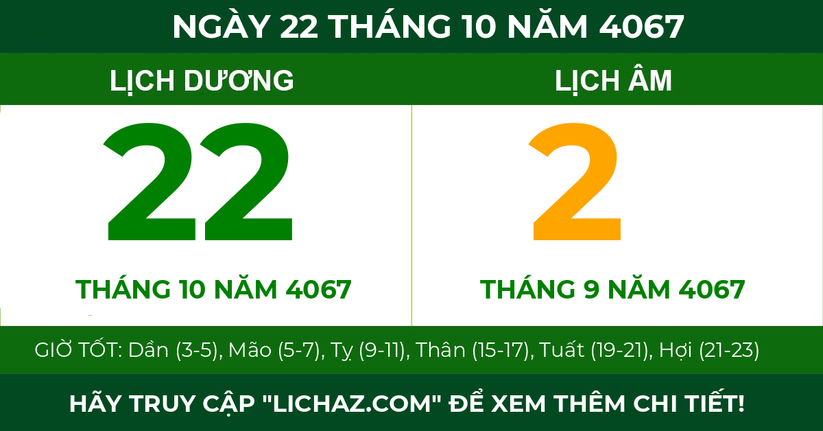 lịch âm ngày 22 tháng 10 năm 4067