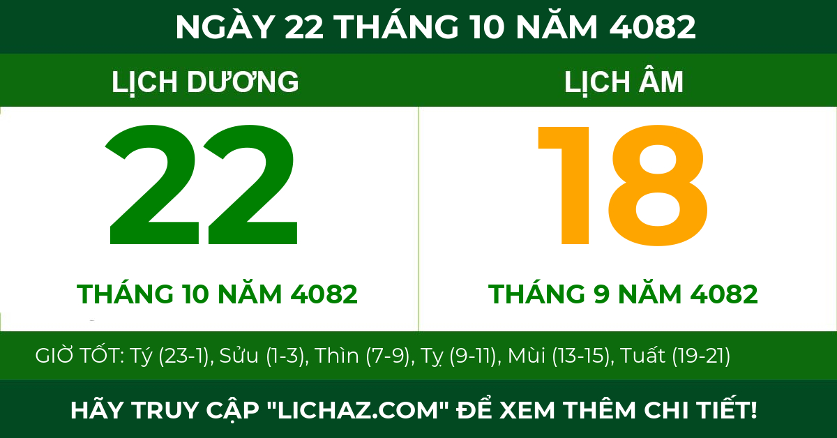 lịch âm ngày 22 tháng 10 năm 4082