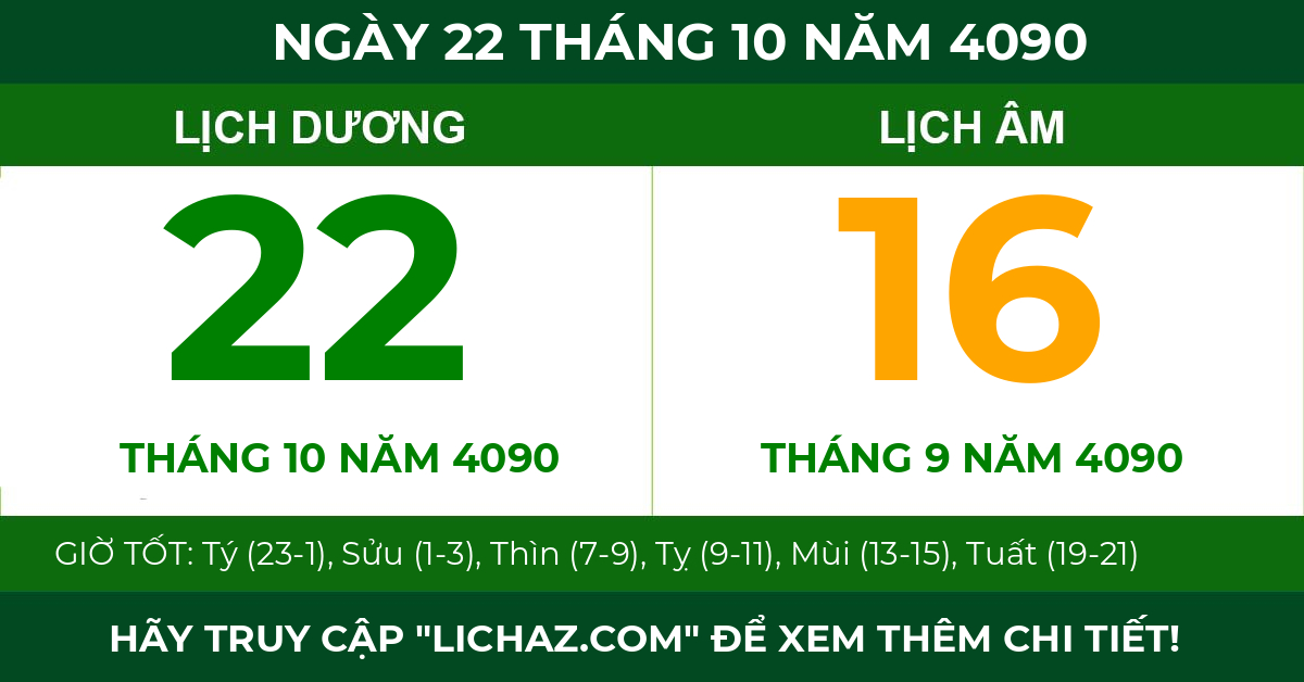 lịch âm ngày 22 tháng 10 năm 4090