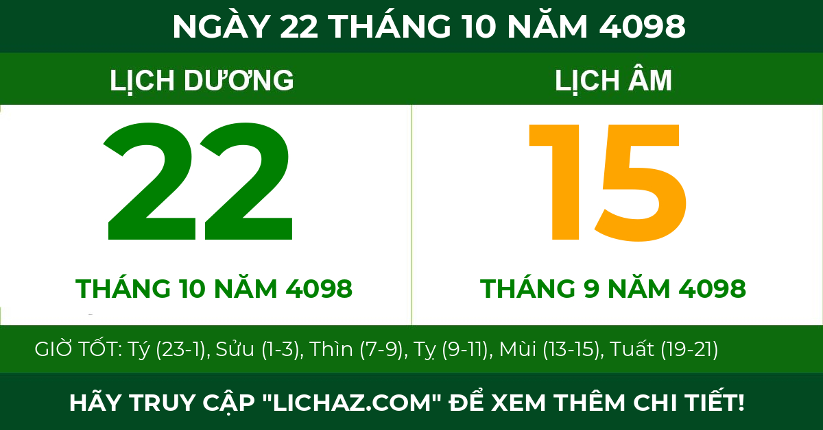 lịch âm ngày 22 tháng 10 năm 4098