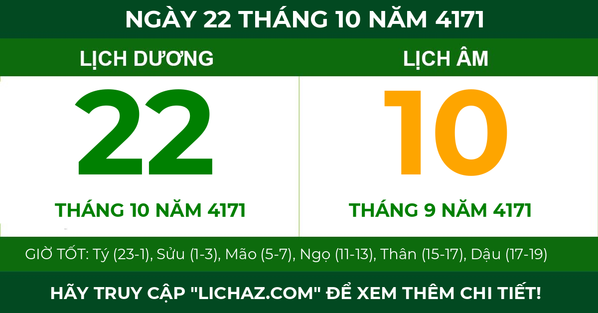 lịch âm ngày 22 tháng 10 năm 4171
