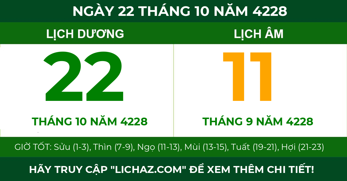 lịch âm ngày 22 tháng 10 năm 4228