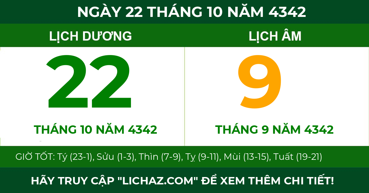 lịch âm ngày 22 tháng 10 năm 4342