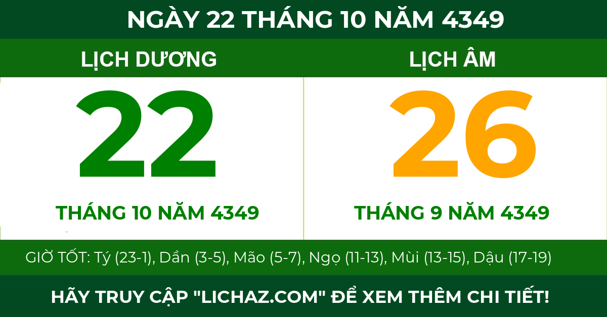 lịch âm ngày 22 tháng 10 năm 4349