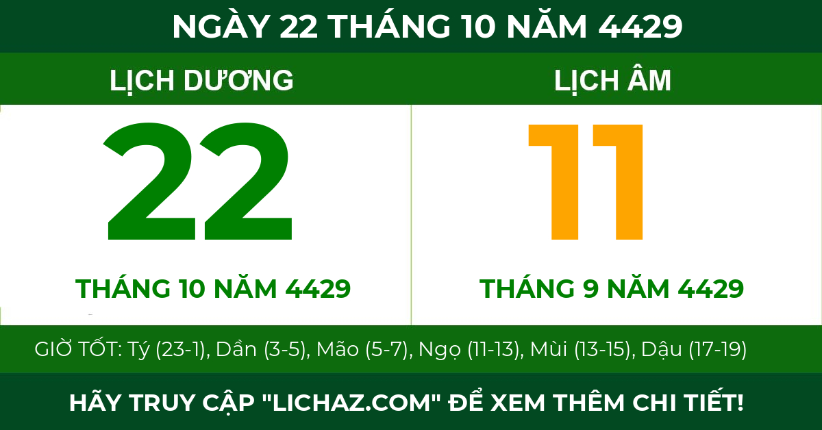 lịch âm ngày 22 tháng 10 năm 4429