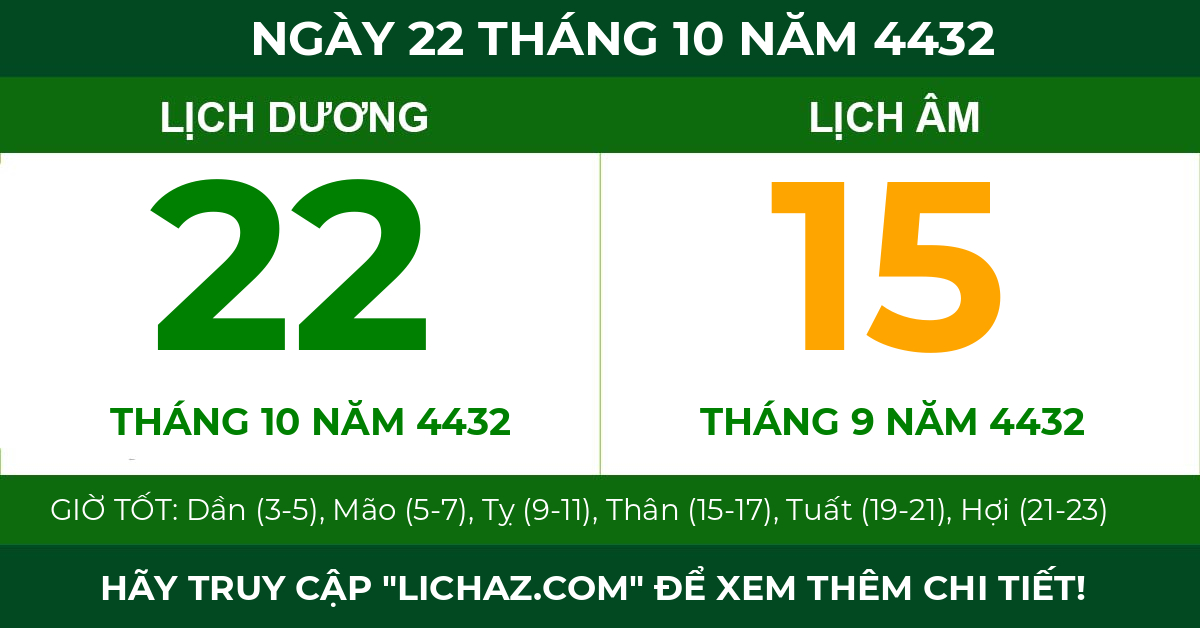 lịch âm ngày 22 tháng 10 năm 4432