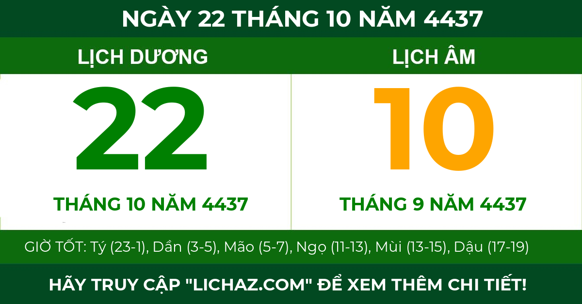 lịch âm ngày 22 tháng 10 năm 4437