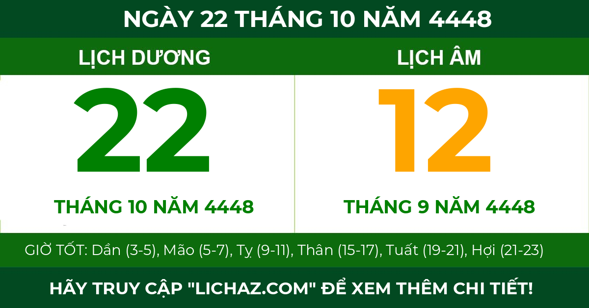lịch âm ngày 22 tháng 10 năm 4448