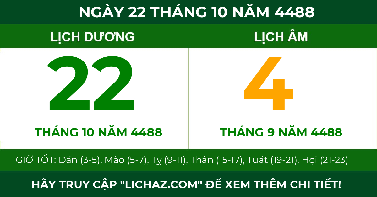 lịch âm ngày 22 tháng 10 năm 4488