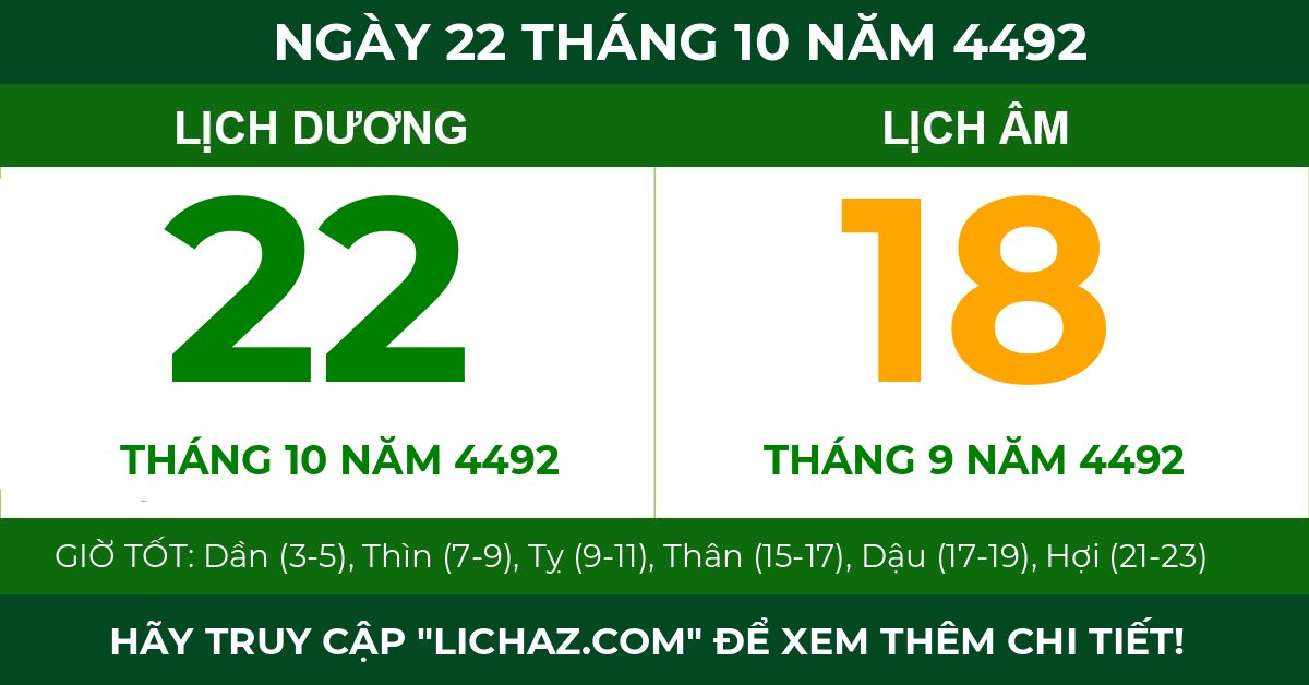 lịch âm ngày 22 tháng 10 năm 4492