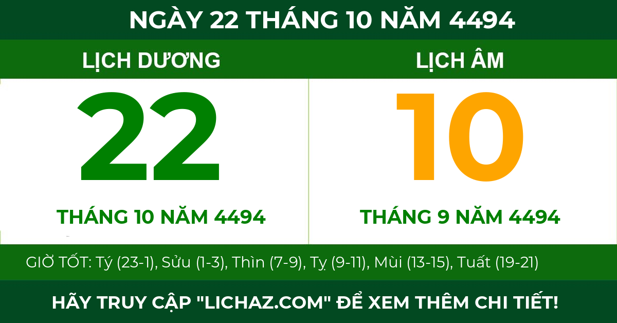 lịch âm ngày 22 tháng 10 năm 4494