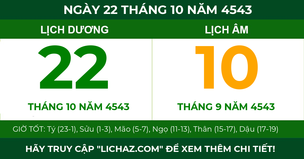 lịch âm ngày 22 tháng 10 năm 4543