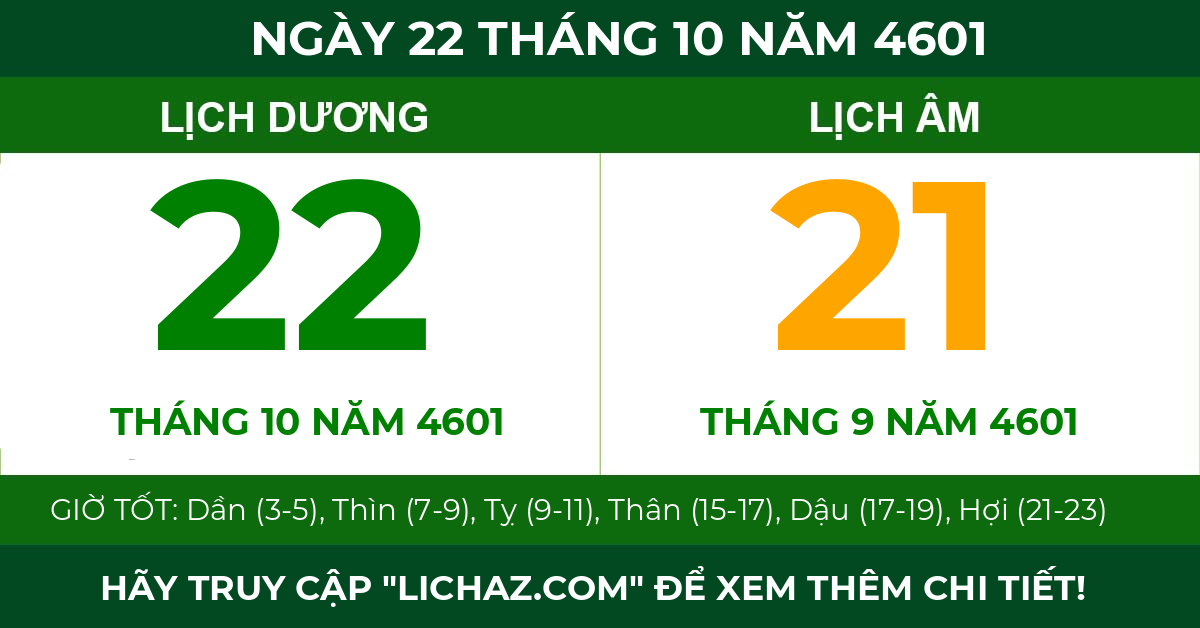 lịch âm ngày 22 tháng 10 năm 4601