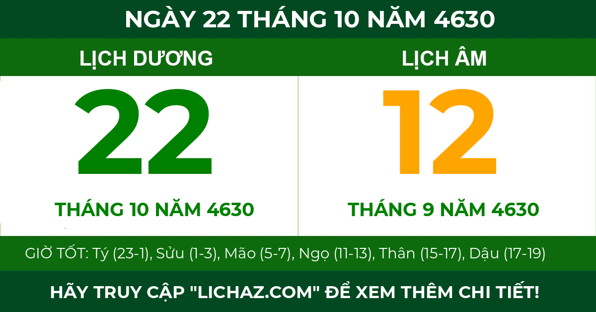 lịch âm ngày 22 tháng 10 năm 4630