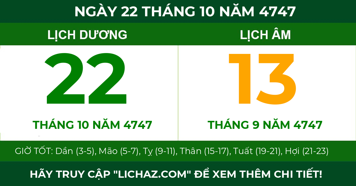 lịch âm ngày 22 tháng 10 năm 4747