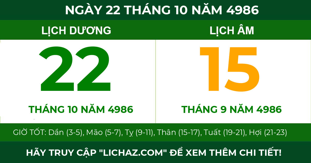 lịch âm ngày 22 tháng 10 năm 4986