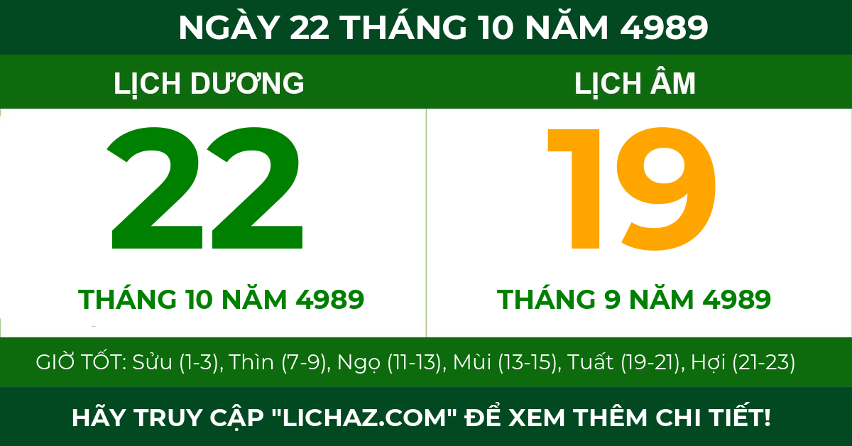 lịch âm ngày 22 tháng 10 năm 4989