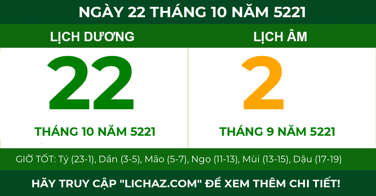 lịch âm ngày 22 tháng 10 năm 5221