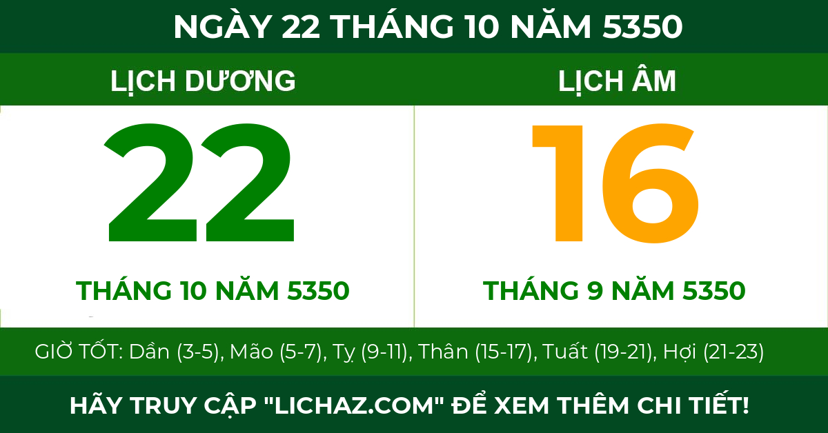 lịch âm ngày 22 tháng 10 năm 5350