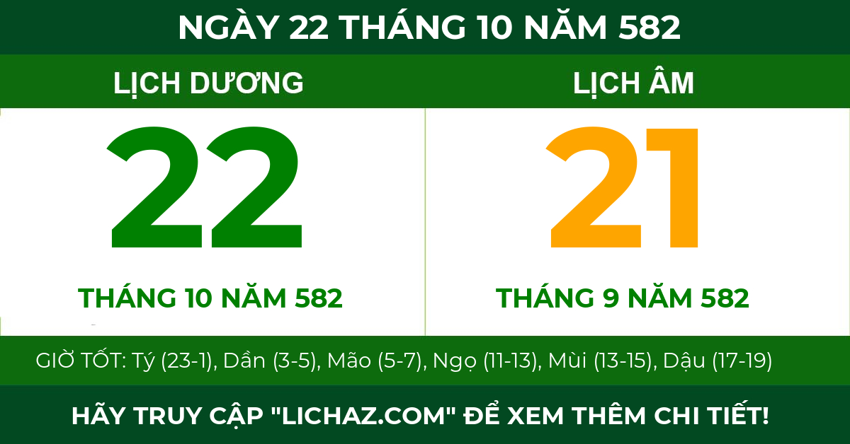 lịch âm ngày 22 tháng 10 năm 582