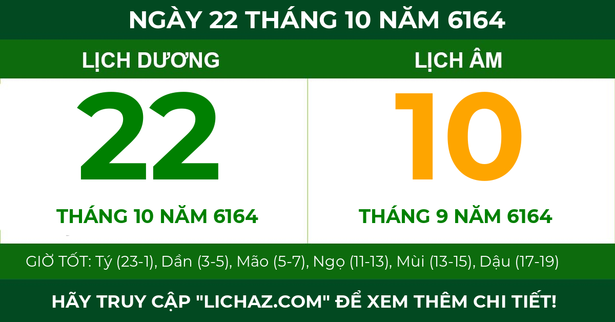 lịch âm ngày 22 tháng 10 năm 6164