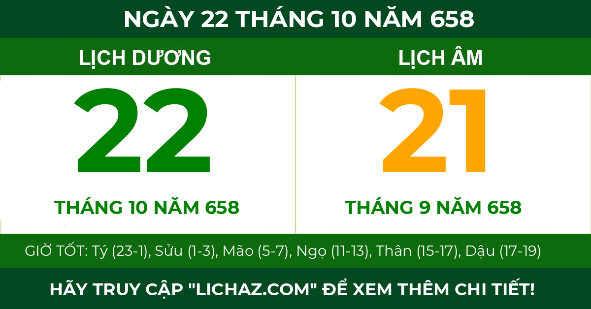 lịch âm ngày 22 tháng 10 năm 658