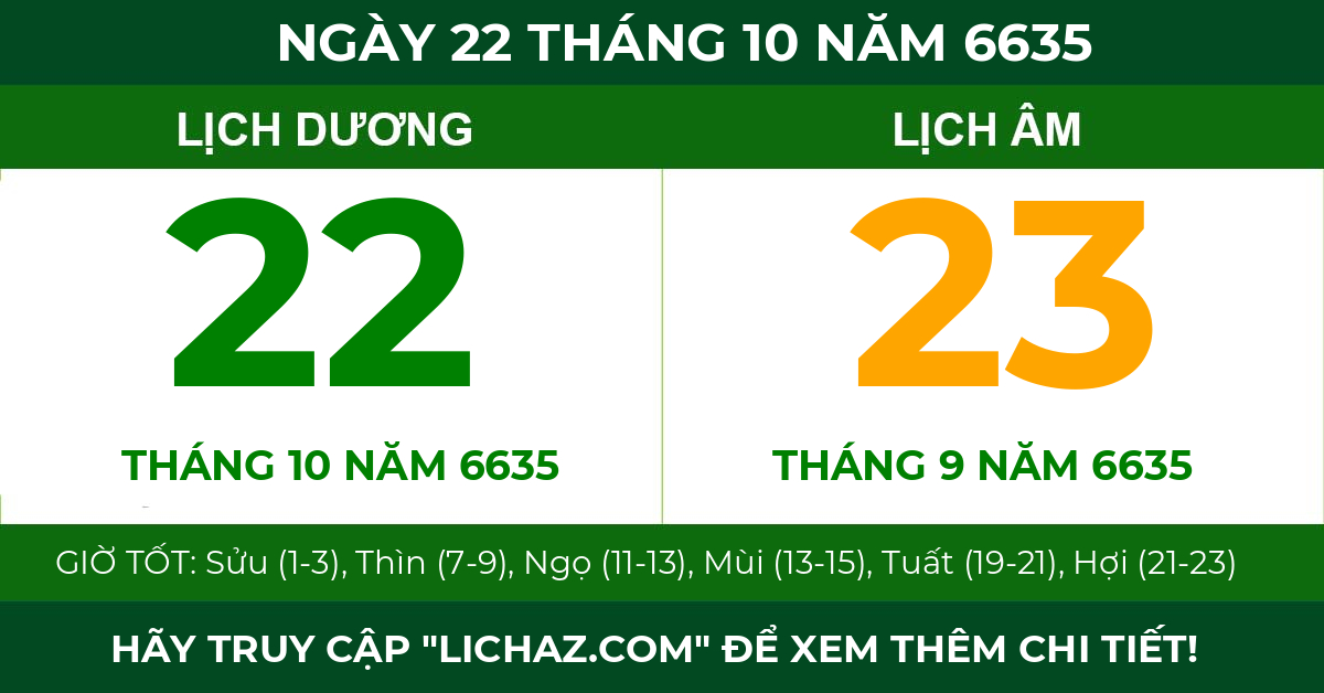 lịch âm ngày 22 tháng 10 năm 6635