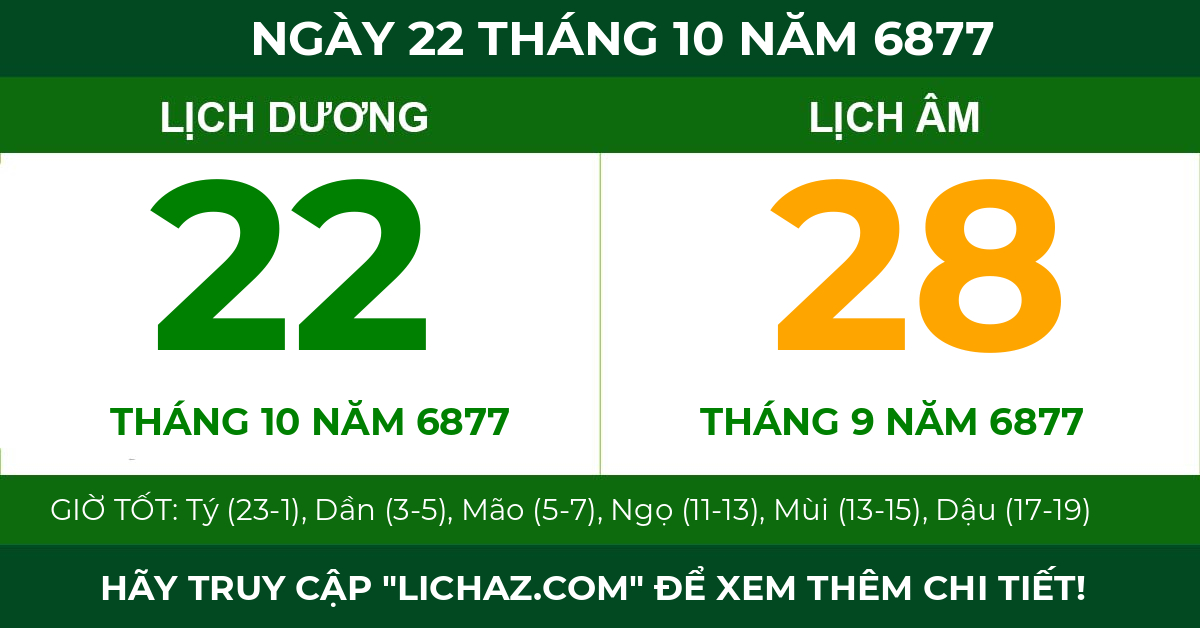 lịch âm ngày 22 tháng 10 năm 6877