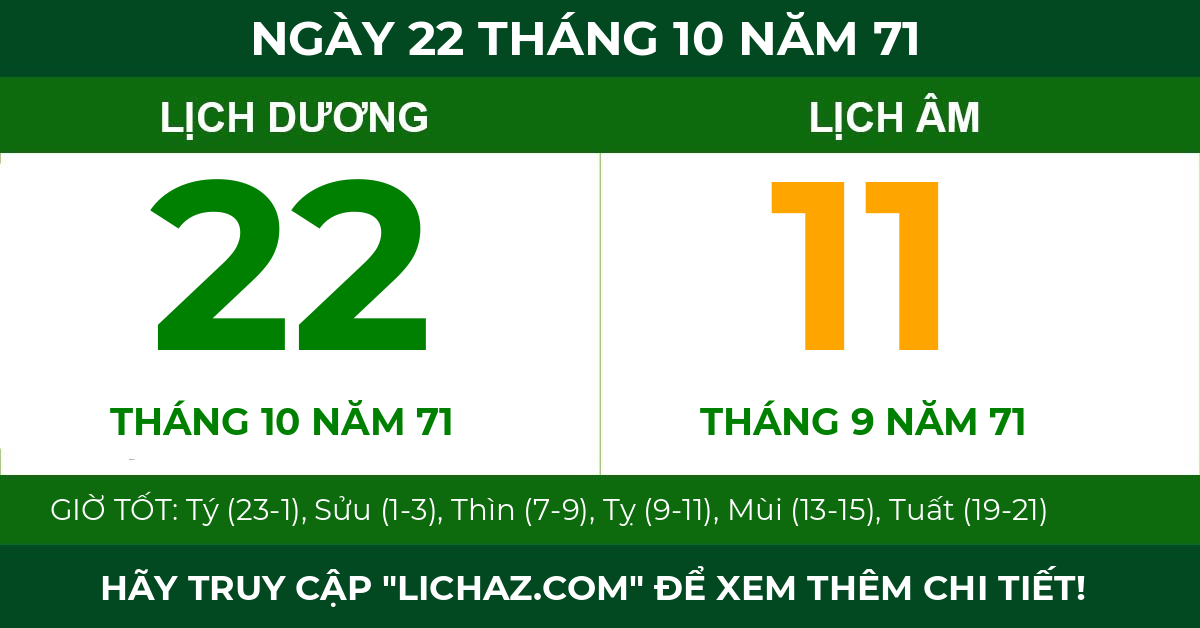 lịch âm ngày 22 tháng 10 năm 71