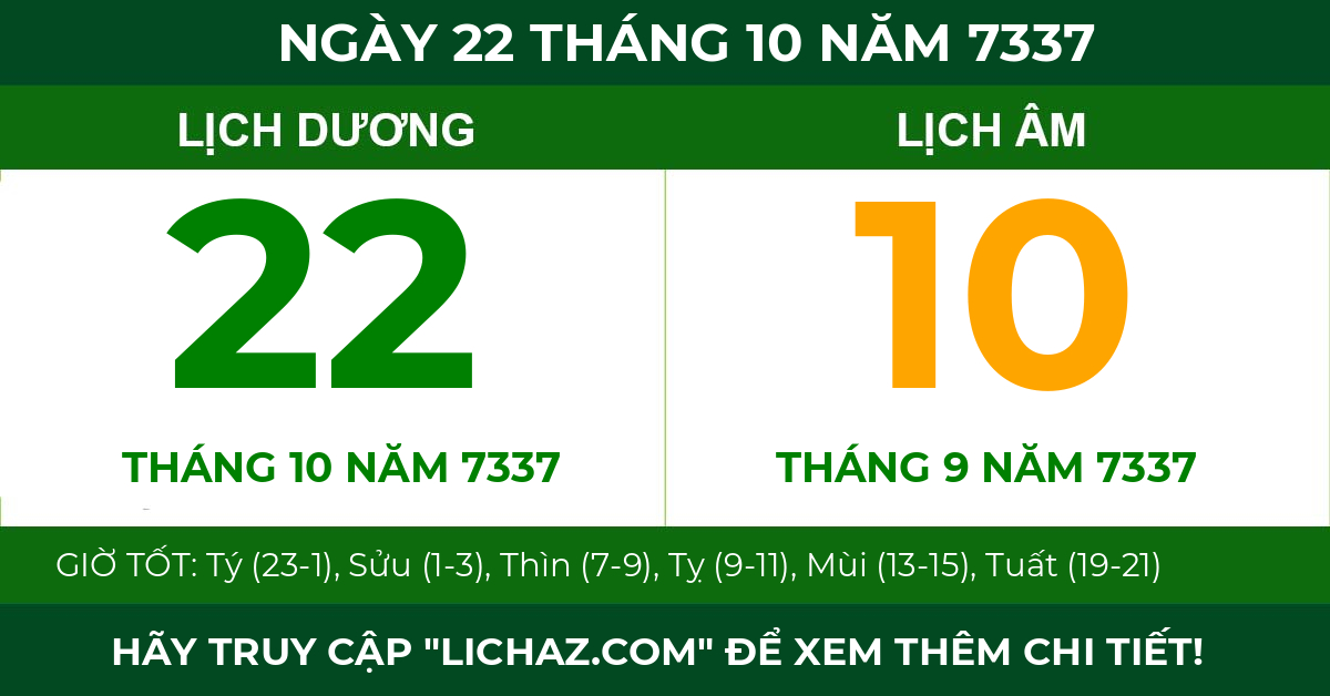 lịch âm ngày 22 tháng 10 năm 7337