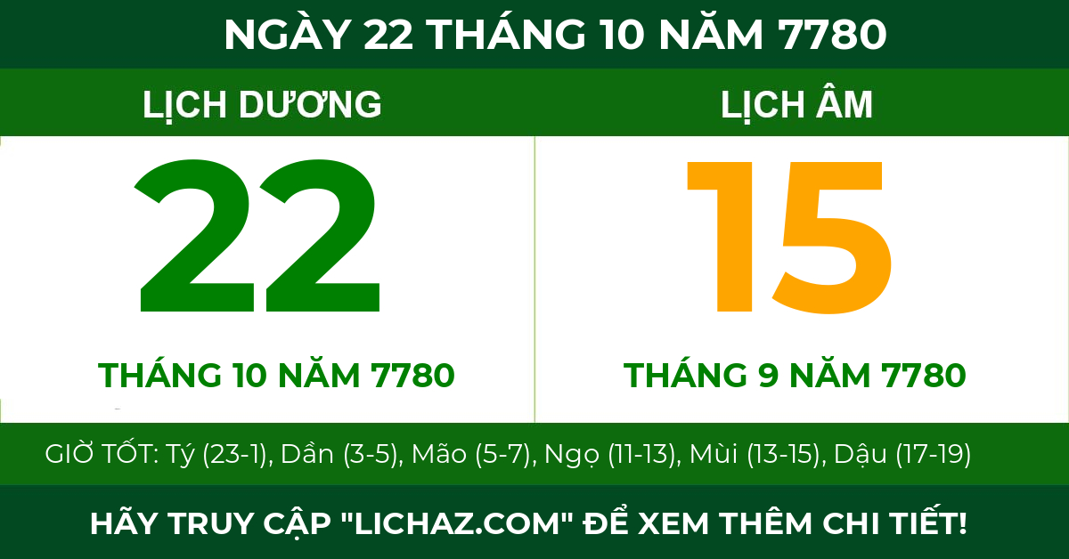 lịch âm ngày 22 tháng 10 năm 7780