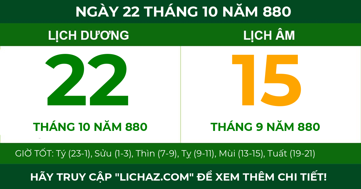 lịch âm ngày 22 tháng 10 năm 880