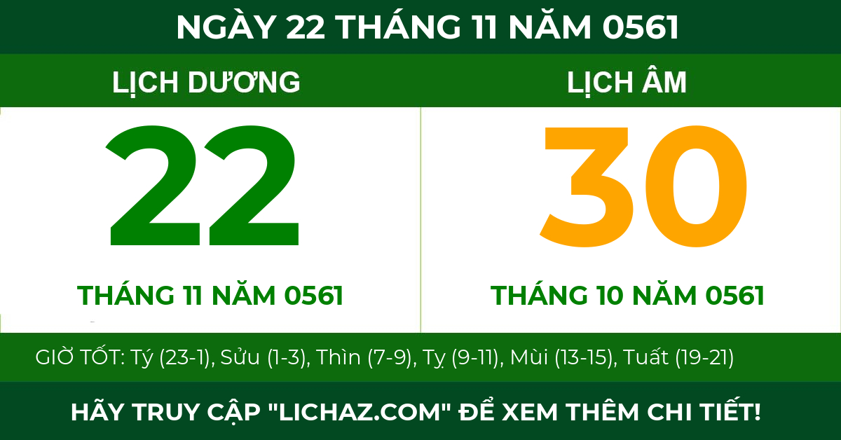 lịch âm ngày 22 tháng 11 năm 0561