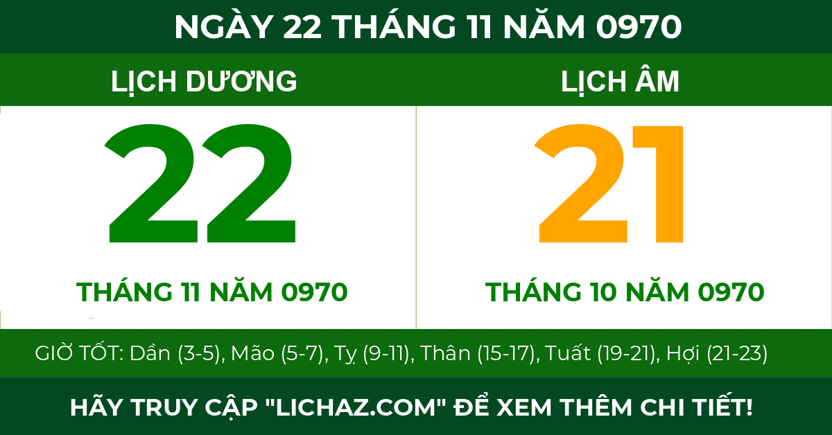 lịch âm ngày 22 tháng 11 năm 0970