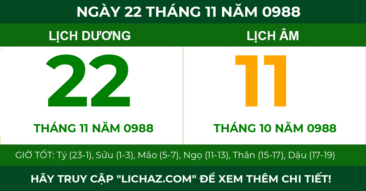 lịch âm ngày 22 tháng 11 năm 0988