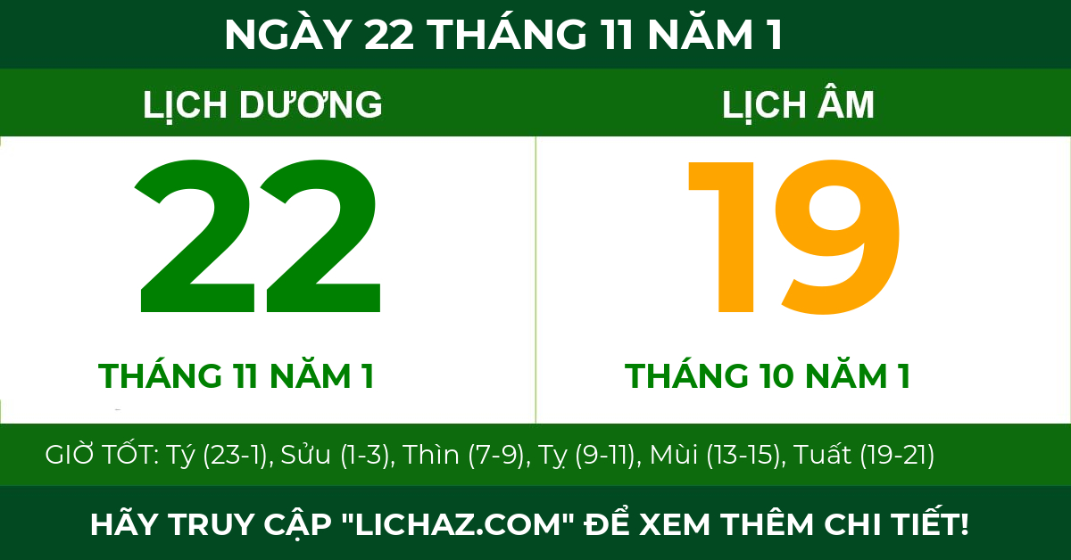 lịch âm ngày 22 tháng 11 năm 1