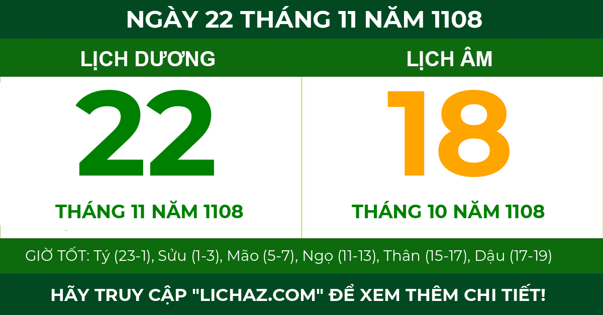 lịch âm ngày 22 tháng 11 năm 1108