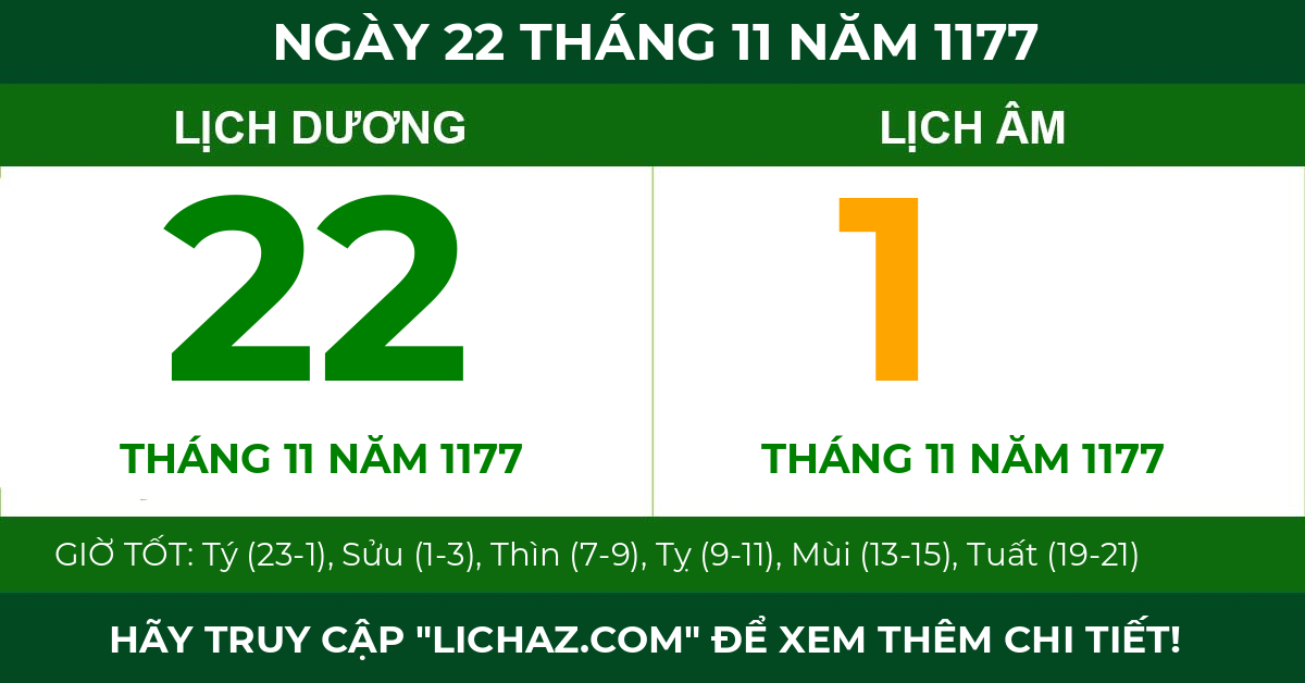 lịch âm ngày 22 tháng 11 năm 1177