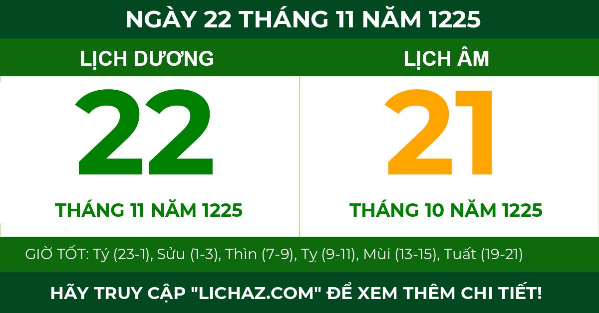 lịch âm ngày 22 tháng 11 năm 1225