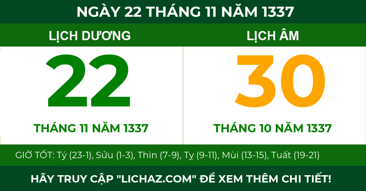 lịch âm ngày 22 tháng 11 năm 1337