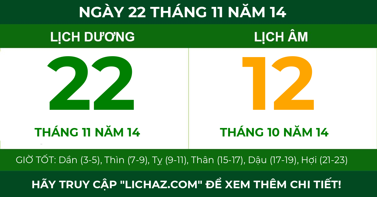 lịch âm ngày 22 tháng 11 năm 14