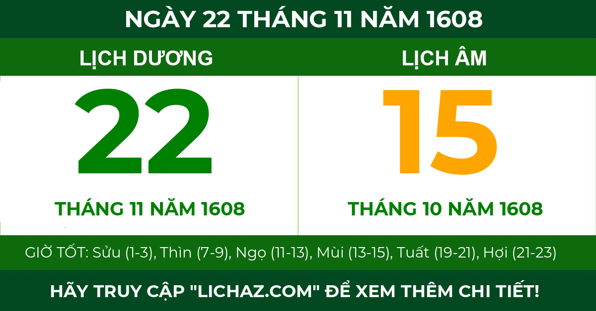 lịch âm ngày 22 tháng 11 năm 1608