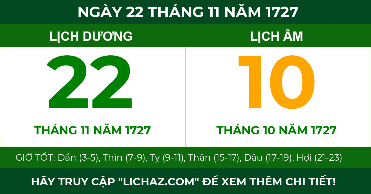lịch âm ngày 22 tháng 11 năm 1727