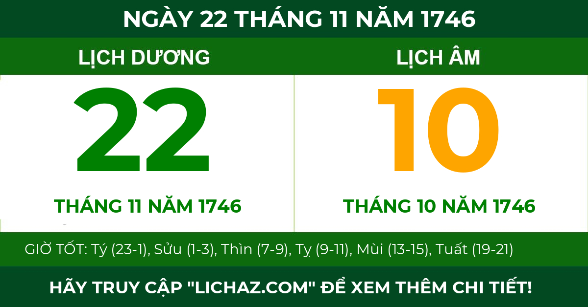 lịch âm ngày 22 tháng 11 năm 1746