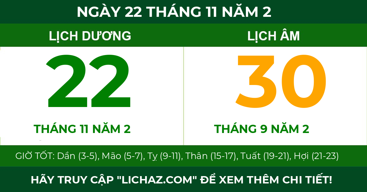 lịch âm ngày 22 tháng 11 năm 2