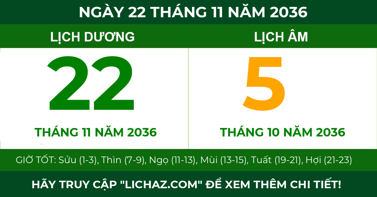 lịch âm ngày 22 tháng 11 năm 2036