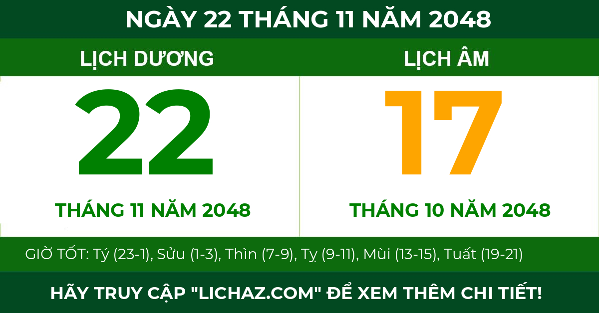 lịch âm ngày 22 tháng 11 năm 2048